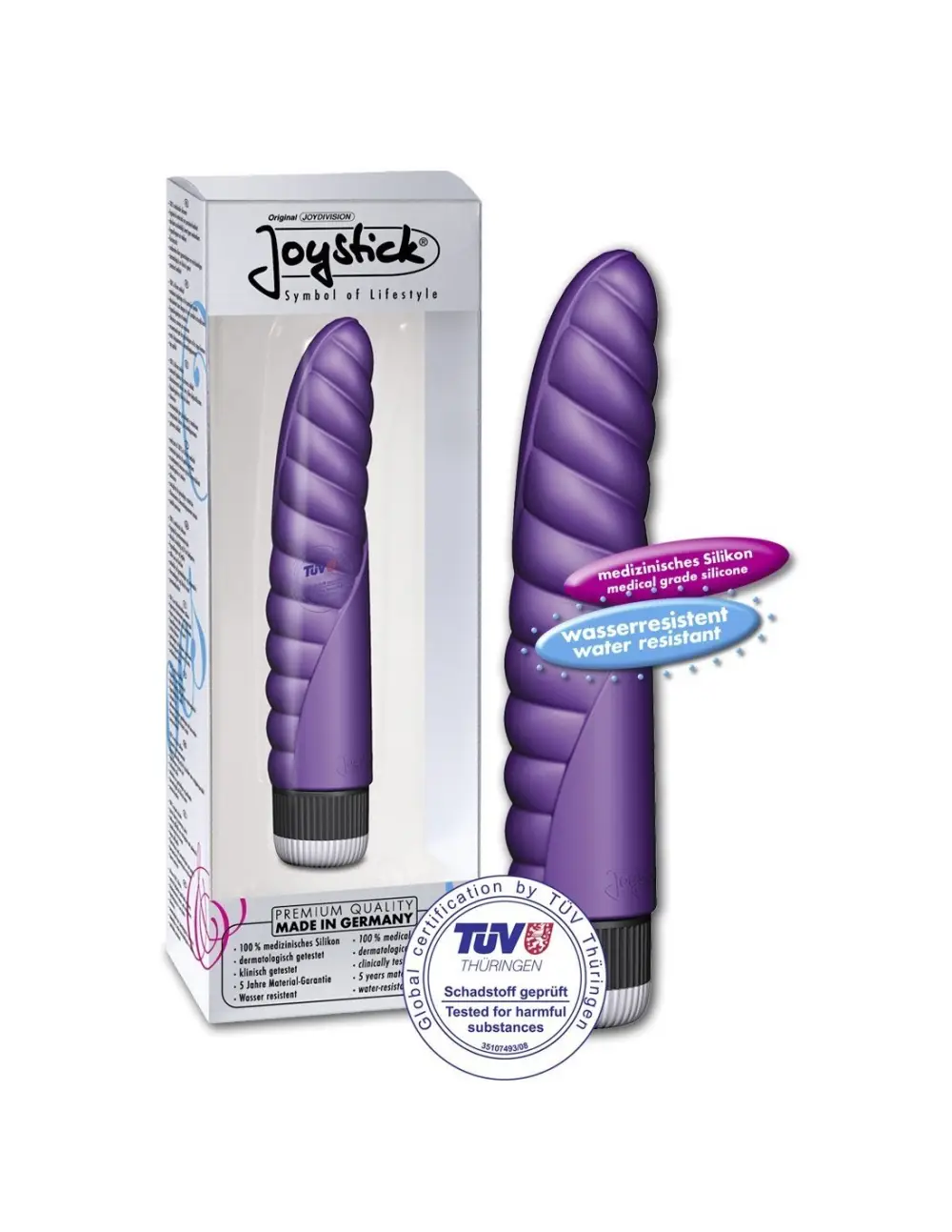 Joystick joydivision vibratore in silicone con scanalature chris cross viola, 21 cm